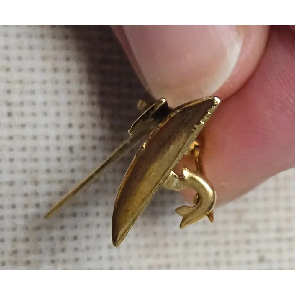 Vintage Spain Damascene Windmill Brooch Spins